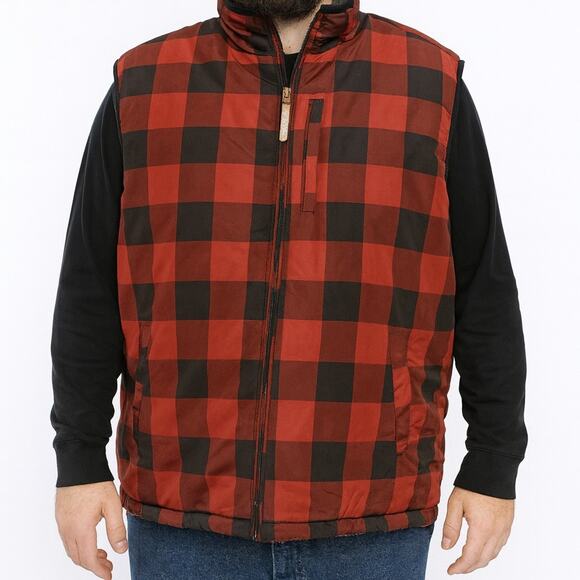 Smith’s Workwear Buffalo Plaid Sherpa Lined Vest Red Black 3XL Heritage-inspired - Picture 1 of 8